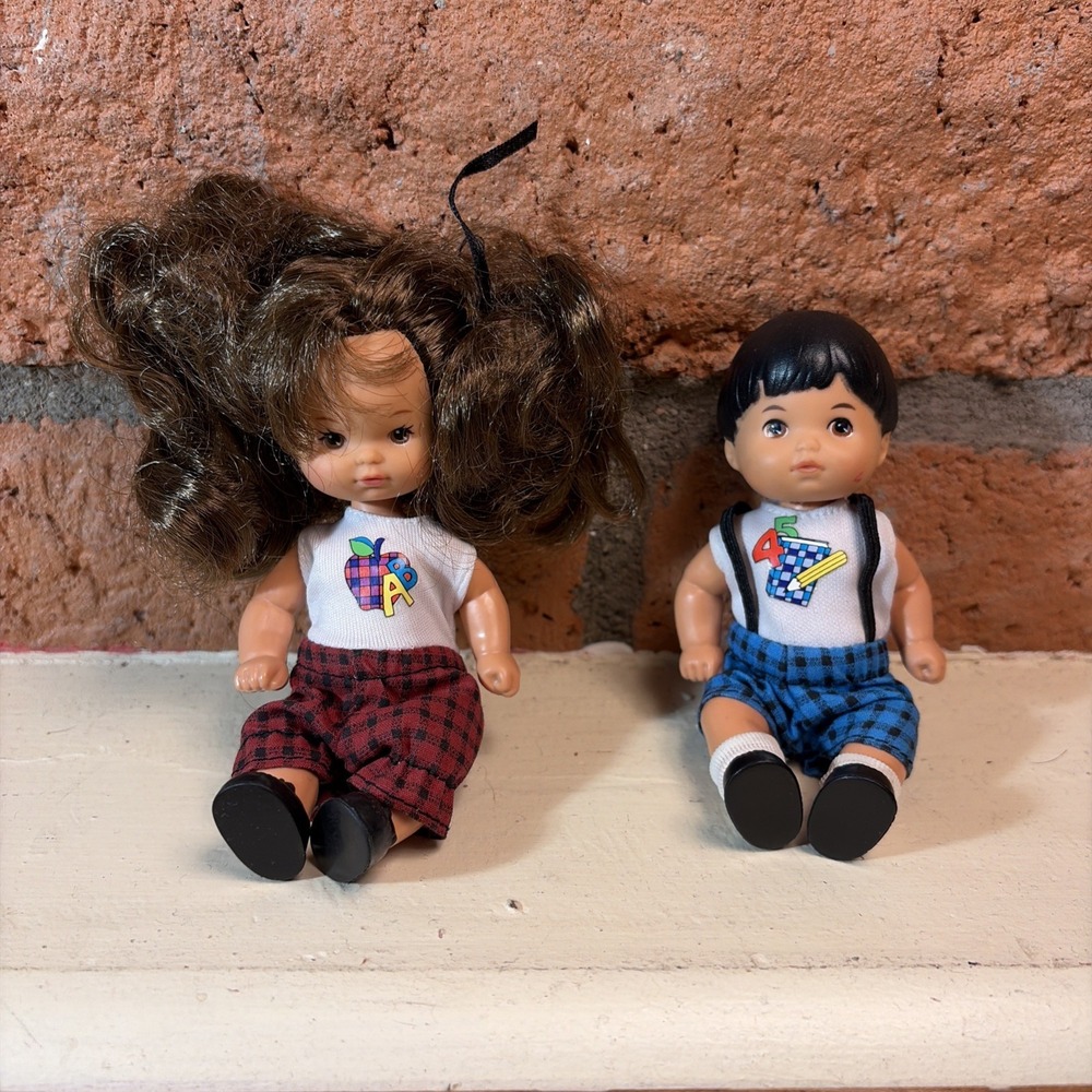 Vintage 1995 Barbie Mattel Heart Family Toddler Twin Baby Dolls Boy & Girl